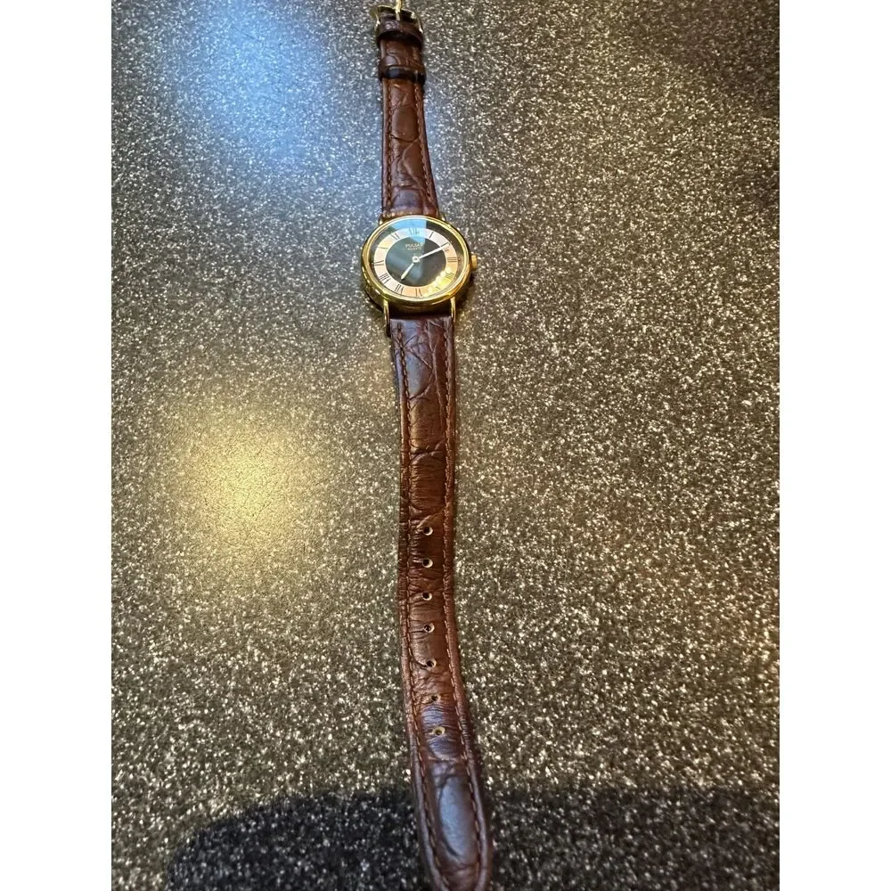 Vintage Pulsar Quartz Gold Tone Womens Watch V810-0270 Brown Leather Strap